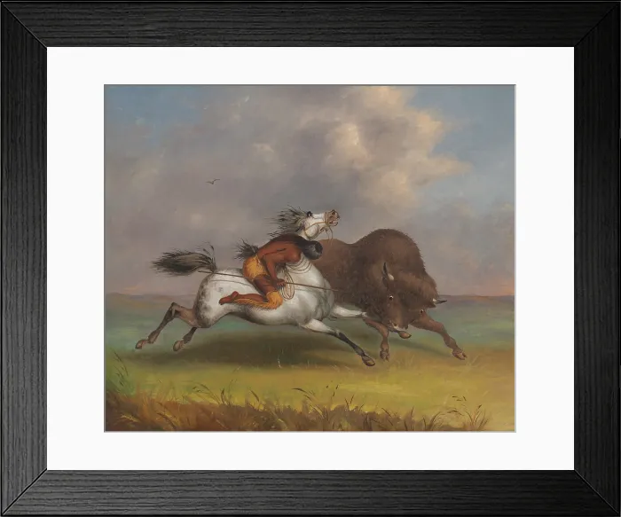 Framed Print : INDIAN SPEARING A BUFFALO, ca. 1850-1874, by Alfred Jacob Miller, painting, oil on canvas Framed Print : INDIAN SPEARING A BUFFALO, ca. 1850-1874, by Alfred Jacob Miller, painting, oil on canvas