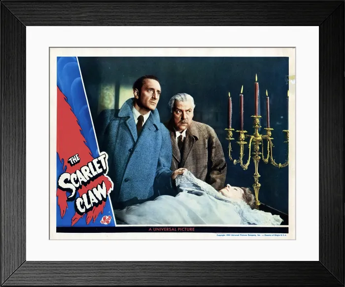 Framed Print : THE SCARLET CLAW, (aka SHERLOCK HOLMES AND THE SCARLET CLAW), from left, Basil Rathbone, Nigel Bruce, 1944