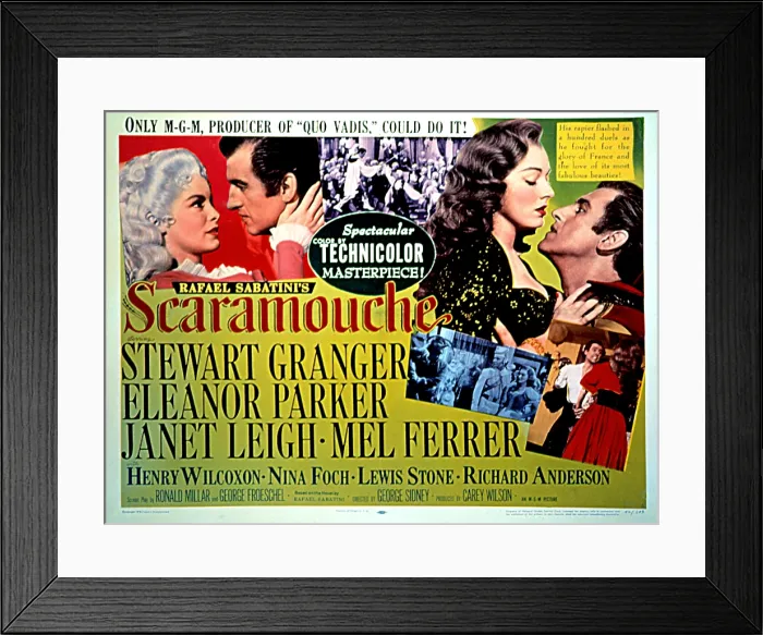 Framed Print : SCARAMOUCHE, Janet Leigh, Stewart Granger, Mel Ferrer, Eleanor Parker, 1952