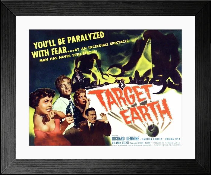 Framed Print : TARGET EARTH, from left: Kathleen Crowley, Richard Denning, 1954