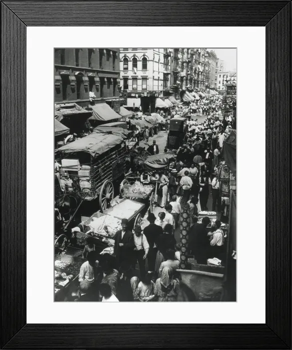 Framed Print : NYC's Lower East Side's Hester Street, crowded with people, pushcart peddlers, horses, and wagons, c. 1900-1910