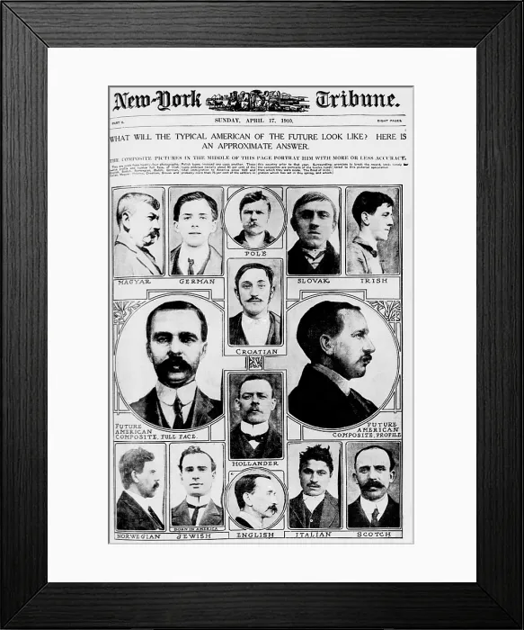 Framed Print : Composite pictures in the middle of this page portray the future typical American. Page from the New York Tribune of April 17, 1910 Framed Print : Composite pictures in the middle of this page portray the future typical American. Page from the New York Tribune of April 17, 1910