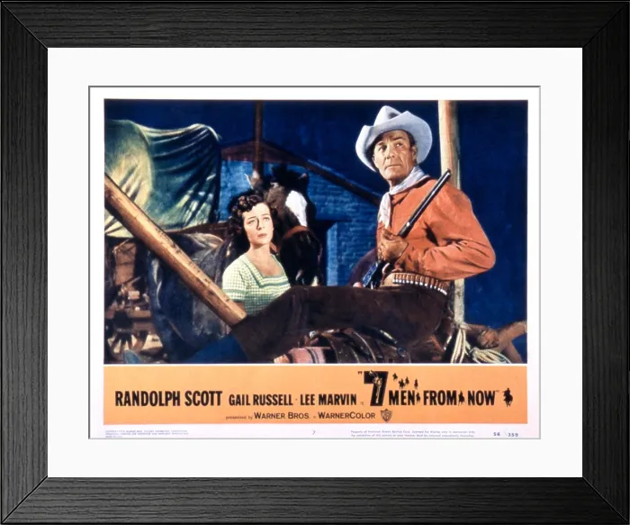 Framed Print : SEVEN MEN FROM NOW, (aka 7 MEN FROM NOW), from left: Gail Russell, Randolph Scott, 1956