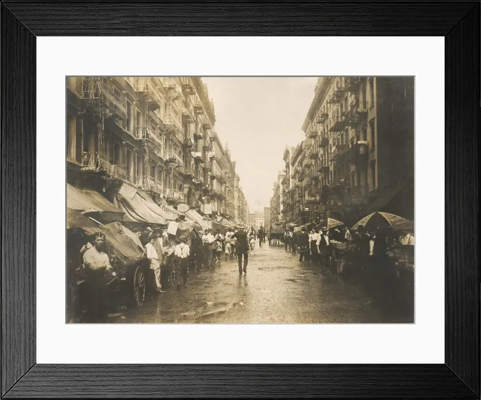 Framed Print : Jewish pushcart peddlers on Orchard St. on New York's Lower East Side. Photo was taken from Rivington St. c. 1900-1910 (BSLOC_2018_1_77)