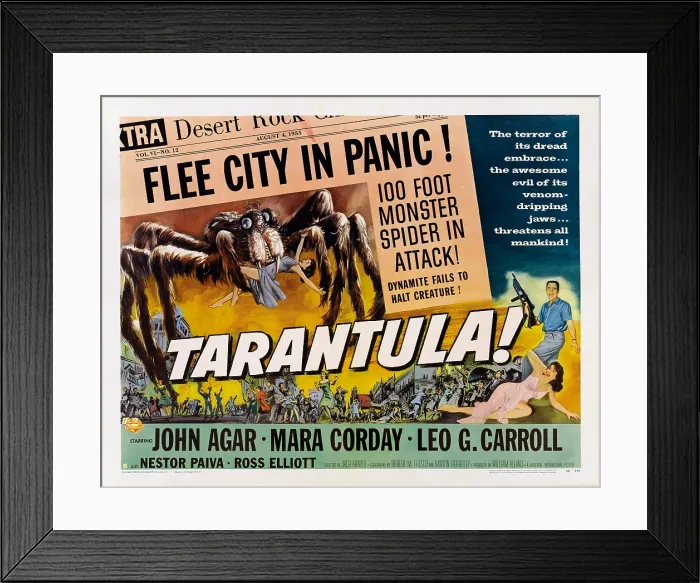 Framed Print : TARANTULA!, lower right from top: John Agar, Mara Corday on poster art, 1955