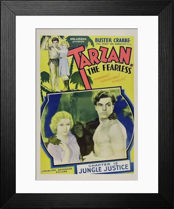 Framed Print : TARZAN THE FEARLESS, top from left: Buster Crabbe, Julie Bishop, bottom from left: Julie Bishop, Cheetah, Buster Crabbe in Chapter 12: Jungle Justice, 1933 Framed Print : TARZAN THE FEARLESS, top from left: Buster Crabbe, Julie Bishop, bottom from left: Julie Bishop, Cheetah, Buster Crabbe in Chapter 12: Jungle Justice, 1933