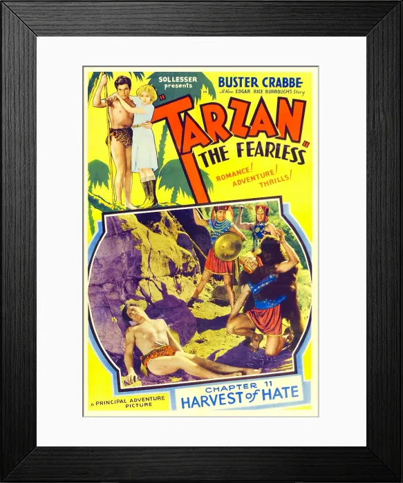 Framed Print : TARZAN THE FEARLESS, top from left: Buster Crabbe, Julie Bishop, bottom left: Buster Crabbe in Chapter 11: Harvest of Hate, 1933