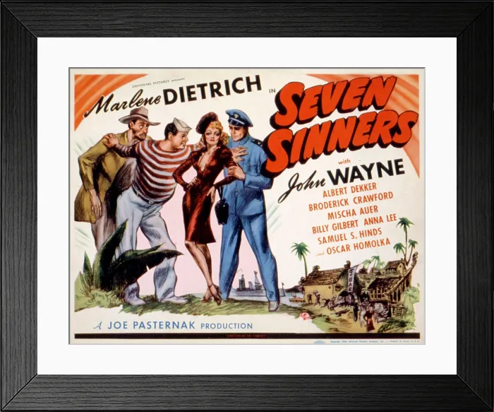 Framed Print : SEVEN SINNERS, Mischa Auer, Broderick Crawford, Marlene Dietrich, Oscar Homolka, 1940