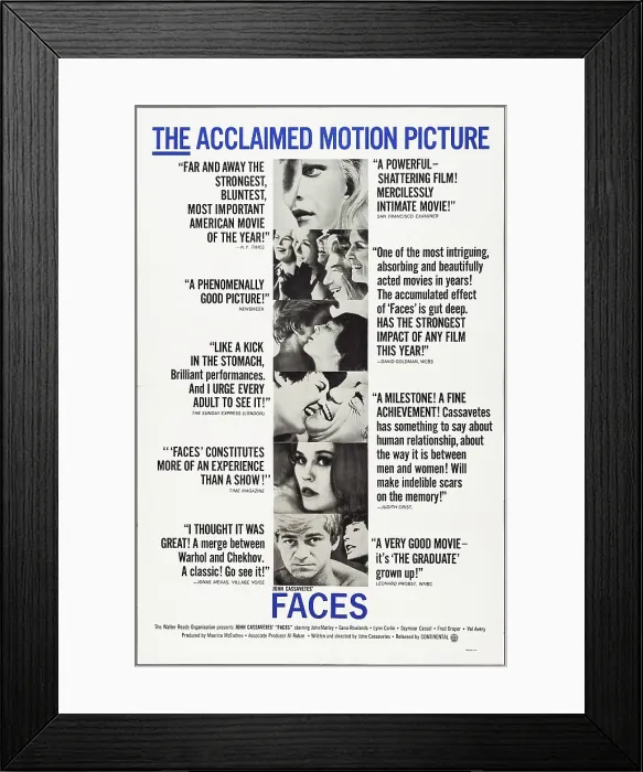 Framed Print : FACES, Gena Rowlands (top), bottom from left: Seymour Cassel, Lynn Carlin, 1968 Framed Print : FACES, Gena Rowlands (top), bottom from left: Seymour Cassel, Lynn Carlin, 1968