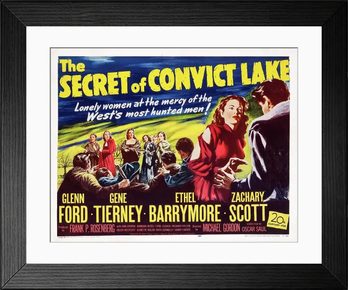 Framed Print : THE SECRET OF CONVICT LAKE, US poster art, Glenn Ford, Gene Tierney, Ethel Barrymore, Zachary Scott, 1951, TM and copyright 20th Century-Fox Film Corp Framed Print : THE SECRET OF CONVICT LAKE, US poster art, Glenn Ford, Gene Tierney, Ethel Barrymore, Zachary Scott, 1951, TM and copyright 20th Century-Fox Film Corp
