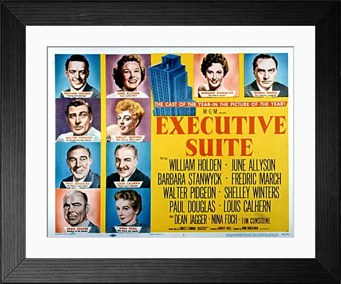 Framed Print : EXECUTIVE SUITE, William Holden, June Allyson, Barbara Stanwyck, Fredric March, Walter Pidgeon, Shelley Winters, Paul Douglas, Louis Calhern, Dean Jagger, Nina Foch, 1954 Framed Print : EXECUTIVE SUITE, William Holden, June Allyson, Barbara Stanwyck, Fredric March, Walter Pidgeon, Shelley Winters, Paul Douglas, Louis Calhern, Dean Jagger, Nina Foch, 1954