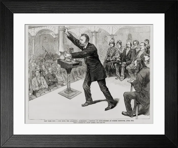 Framed Print : Johann Most, a German immigrant and anarchist, speaking at Copper Institute in New York City, April 4, 1887