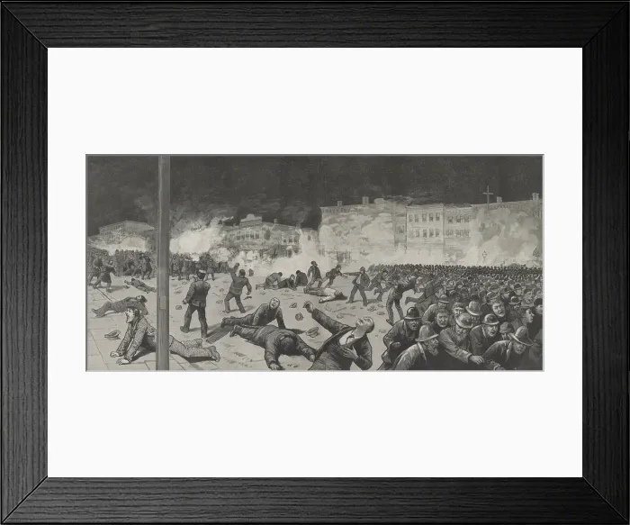 Framed Print : Two page spread illustrating by Chicago Police action after the Haymarket Bombing, on May 4, 1886 Framed Print : Two page spread illustrating by Chicago Police action after the Haymarket Bombing, on May 4, 1886
