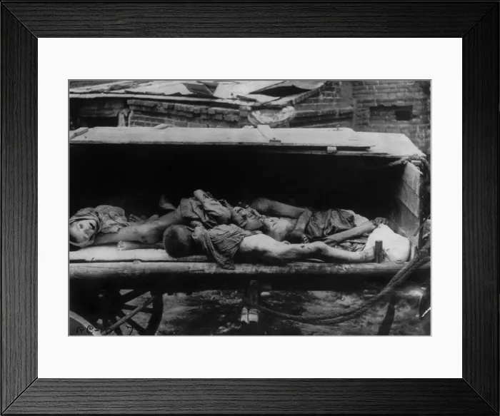 Framed Print : Cart-load of dead children at collecting station #138, Samara Province, in southwestern Russia, Dec. 1921. Red Cross photo (BSLOC_2020_2_118)
