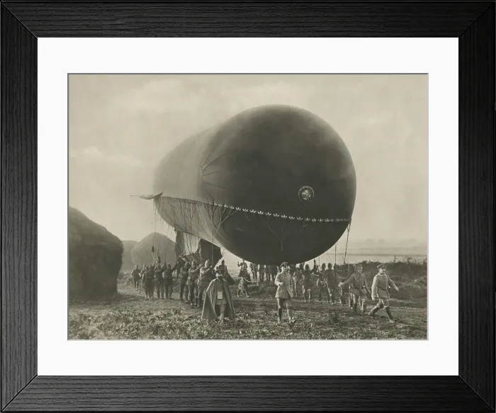 Framed Print : World War 1 German observation balloon being moved into position to be raised over the farmland of Champagne, France (BSLOC_2020_2_121)