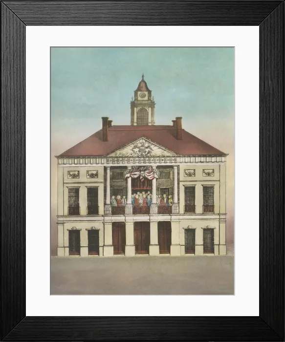 Framed Print : Federal Hall, New York, New York, with a group on the balcony representing George Washington's 1789