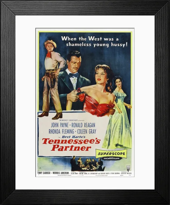 Framed Print : TENNESSEE'S PARTNER, US poster, from left: Ronald Reagan, John Payne, Rhonda Fleming, 1955 Framed Print : TENNESSEE'S PARTNER, US poster, from left: Ronald Reagan, John Payne, Rhonda Fleming, 1955