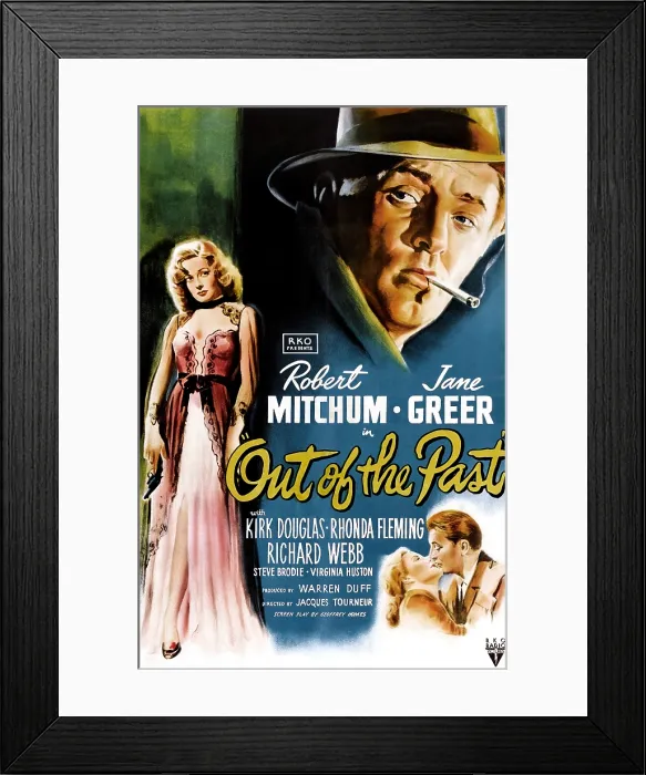 Framed Print : OUT OF THE PAST, Jane Greer, Robert Mitchum, Virginia Huston, 1947