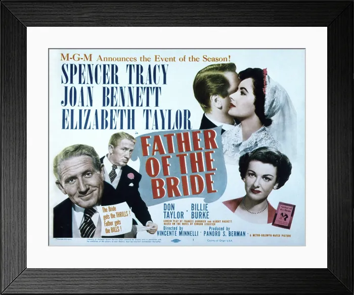 Framed Print : FATHER OF THE BRIDE, Spencer Tracy, Elizabeth Taylor, Joan Bennett, 1950