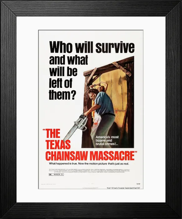 Framed Print : THE TEXAS CHAINSAW MASSACRE, US poster art, from left: Gunnar Hansen, Teri McMinn, 1974 **US SALES ONLY** Framed Print : THE TEXAS CHAINSAW MASSACRE, US poster art, from left: Gunnar Hansen, Teri McMinn, 1974 **US SALES ONLY**