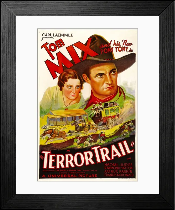 Framed Print : TERROR TRAIL, from left: Naomi Judge, Tom Mix, 1933