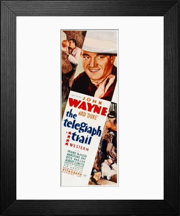 Framed Print : THE TELEGRAPH TRAIL, top from left: Marceline Day, John Wayne, John Wayne, right top: John Wayne, 1933 Framed Print : THE TELEGRAPH TRAIL, top from left: Marceline Day, John Wayne, John Wayne, right top: John Wayne, 1933