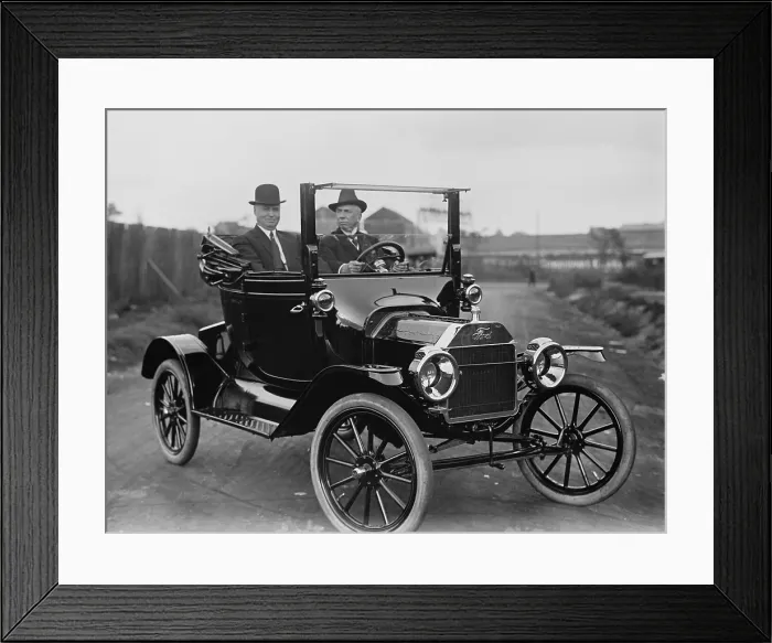 Framed Print : Two men in a Ford Model T Runabout, near Washington, DC, 1913-1915 (BSLOC_2018_2_129)