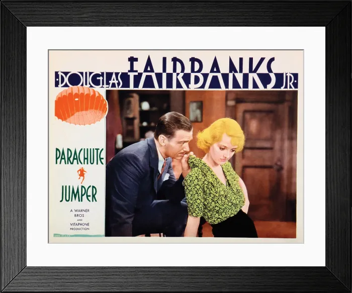 Framed Print : PARACHUTE JUMPER, US lobbycard, from left: Douglas Fairbanks, Jr. Bette Davis, 1933 Framed Print : PARACHUTE JUMPER, US lobbycard, from left: Douglas Fairbanks, Jr. Bette Davis, 1933