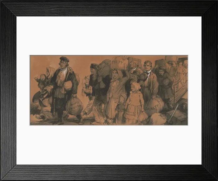 Framed Print : A positive depiction of European immigration to the United States, by Herbert Johnson, ca. 1917-1925