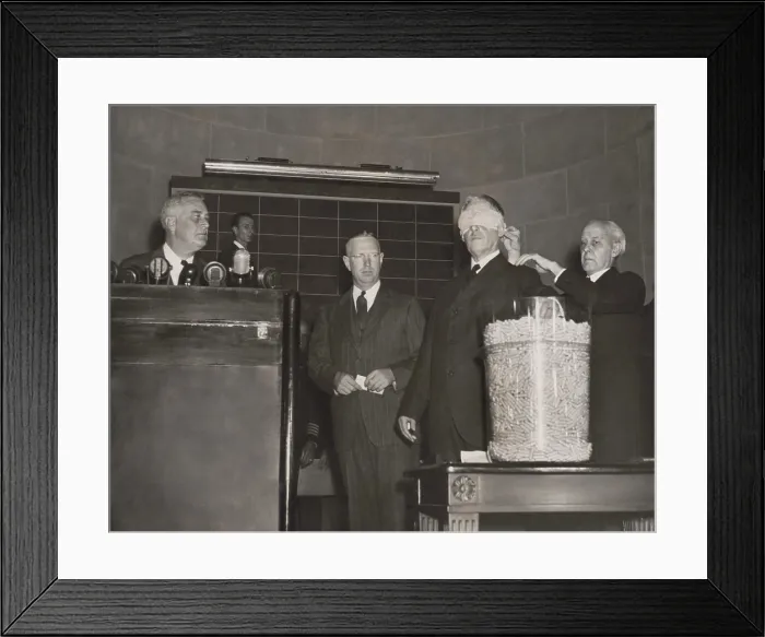 Framed Print : Over a year before US entry in World War II, the US ran a birth date based draft lottery, Oct. 29, 1940 Framed Print : Over a year before US entry in World War II, the US ran a birth date based draft lottery, Oct. 29, 1940