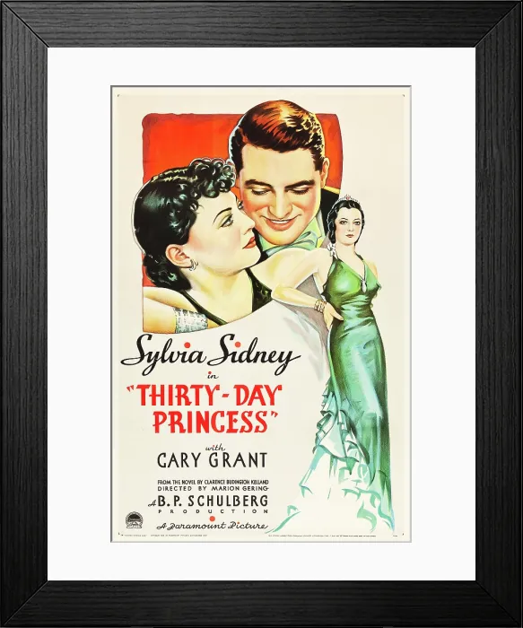 Framed Print : THIRTY DAY PRINCESS, from left: Sylvia Sidney, Cary Grant, right: Sylvia Sidney on poster art, 1934 Framed Print : THIRTY DAY PRINCESS, from left: Sylvia Sidney, Cary Grant, right: Sylvia Sidney on poster art, 1934