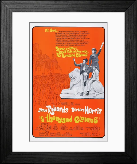 Framed Print : A THOUSAND CLOWNS, from left: Jason Robards, Barbara Harris, Barry Gordon, 1965