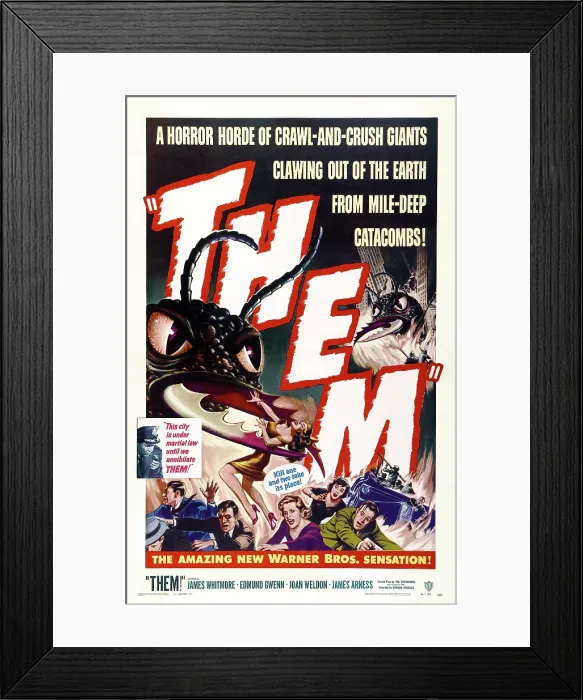 Framed Print : THEM!, inset left: Onslow Stevens (as the military general); one-sheet poster art to classic science fiction monster movie, 1954