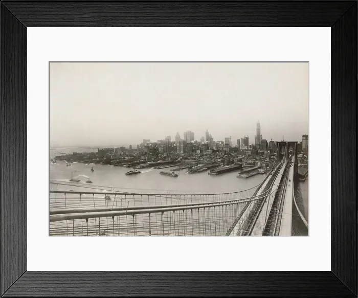 Framed Print : Brooklyn Bridge and skyline of New York City's Financial District in 1918. Photo was taken from the Bridge's east tower (BSLOC_2018_2_167)