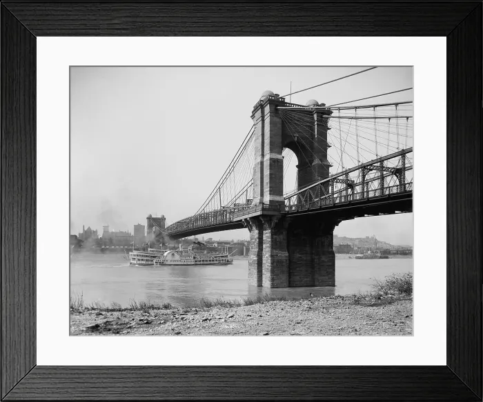 Framed Print : Cincinnati-Covington Bridge was the longest suspension bridge in the world at 1, 057 feet in 1866. On June 27, 1983 the bridge was renamed, John A Framed Print : Cincinnati-Covington Bridge was the longest suspension bridge in the world at 1, 057 feet in 1866. On June 27, 1983 the bridge was renamed, John A