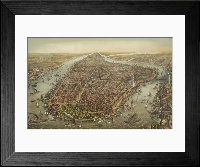 Framed Print : New York City with Battery Park in the foreground and the Brooklyn Bridge at far center right