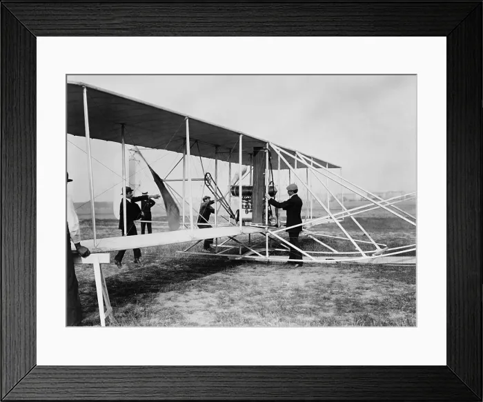 Framed Print : Orville Wright with his airplane in Berlin, Germany, at Tempelhof Field, 1909