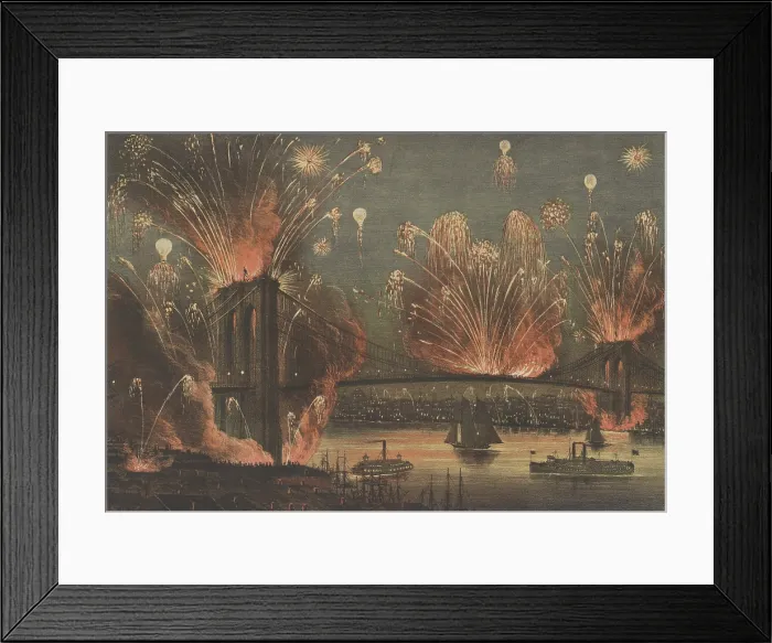 Framed Print : Grand display of fireworks over the Brooklyn Bridge on opening night, May 24, 1883 (BSLOC_2018_2_160)