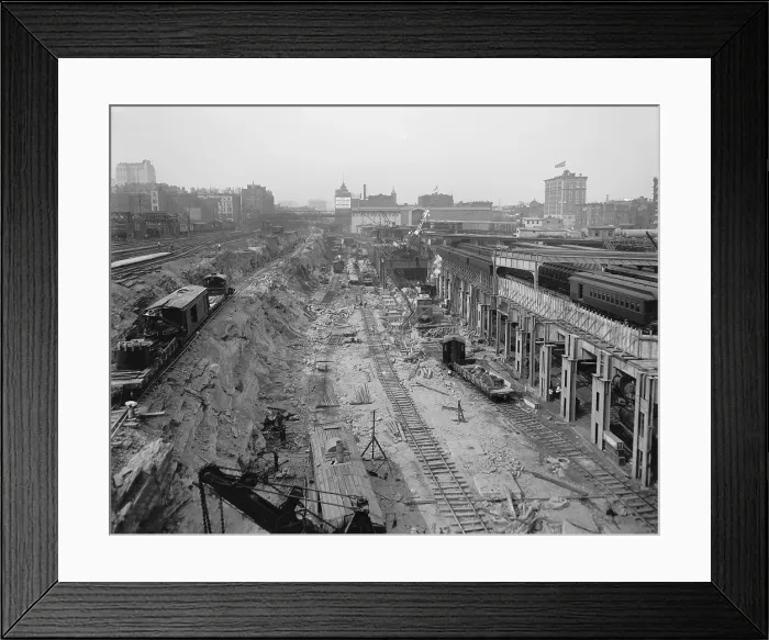 Framed Print : Excavations for the present Grand Central Station, New York City, c. 1908. At left is part of the old 16 block train yard