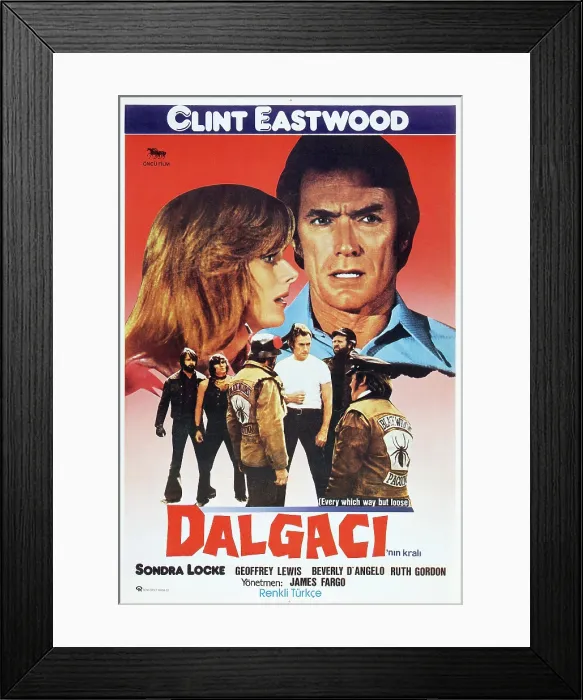 Framed Print : EVERY WHICH WAY BUT LOOSE, (aka DALGACI'NIN KRALI), Turkish poster, from left: Sondra Locke, Clint Eastwood, 1978. Warner Bros. / courtesy Everett Collection