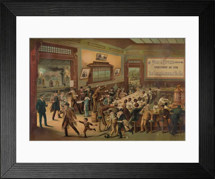 Framed Print : Ten minutes for refreshments at an American railroad station