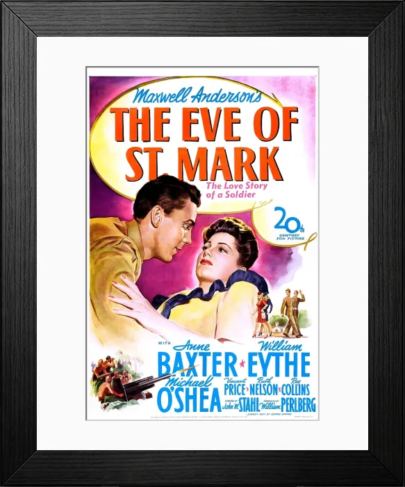 Framed Print : THE EVE OF ST MARK, US poster, from left: William Eythe, Anne Baxter, 1944. TM and Copyright 20th Century-Fox Film Corp. All Rights Reserved / courtesy Everett Collection