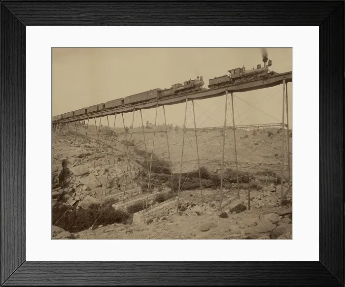 Framed Print : Dale Creek Bridge, in Sherman, Wyoming, 1885. This iron bridge was built in 1876 by the Union Pacific Railway. The girder spans and granite abutments were added in 1885