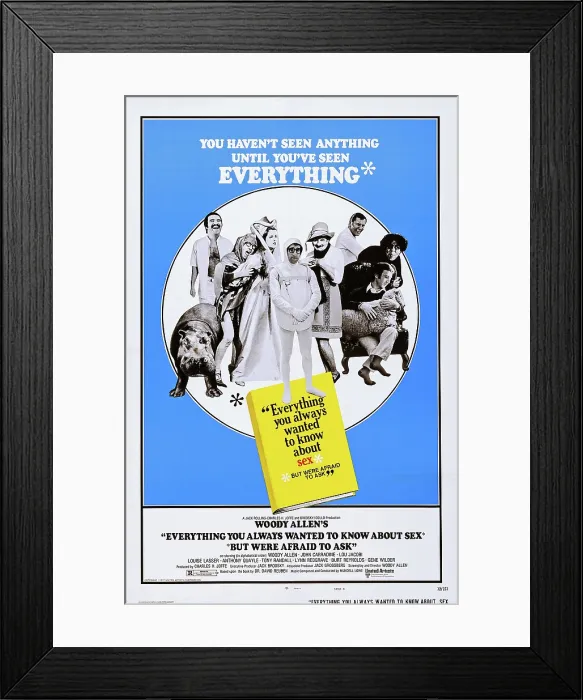 Framed Print : EVERYTHING YOU ALWAYS WANTED TO KNOW ABOUT SEX BUT WERE AFRAID TO ASK, US poster art, l-r: Burt Reynolds, Woody Allen, Lynn Redgrave, Woody Allen, Lou Jacobi, Tony Randall