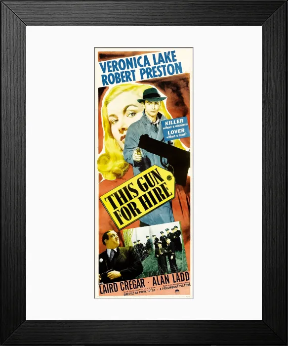 Framed Print : THIS GUN FOR HIRE, top from left: Veronica Lake, Alan Ladd, bottom left: Laird Cregar, 1942