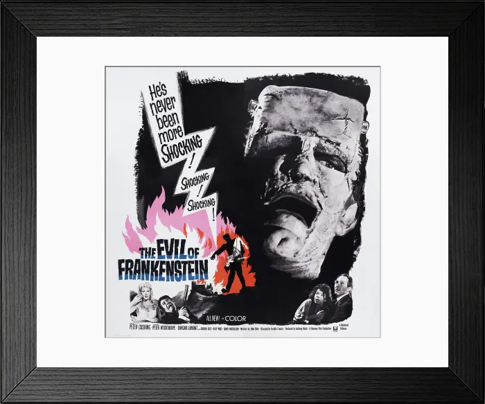 Framed Print : THE EVIL OF FRANKENSTEIN, US poster art, top right: Kiwi Kingston; bottom right: Peter Cushing, 1964