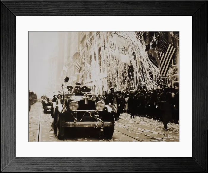 Framed Print : Antarctic aviator Richard Byrd riding in his third ticker tape parade up Broadway in New York City. He is accompanied by the Citys official greeter, Grover Whalen, June 18, 1930 Framed Print : Antarctic aviator Richard Byrd riding in his third ticker tape parade up Broadway in New York City. He is accompanied by the Citys official greeter, Grover Whalen, June 18, 1930