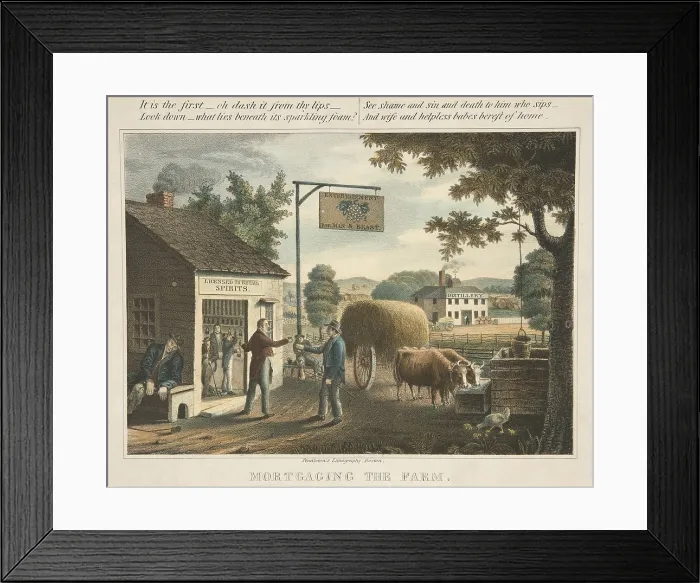 Framed Print : Mortgaging the Farm, 1825-1836, by Pendleton's Lithography. This is the first of a pair of temperance scenes