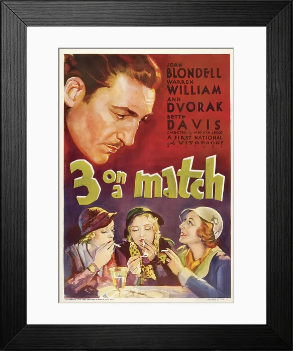 Framed Print : THREE ON A MATCH, Warren William, Bette Davis, Joan Blondell, Ann Dvorak, 1932