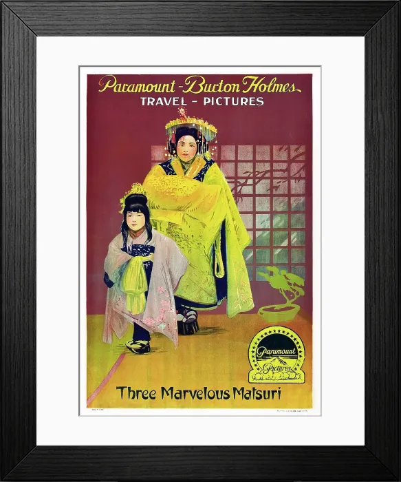 Framed Print : THREE MARVELOUS MATSURI, part of the Burton Holmes Travel Pictures, poster art, 1921 Framed Print : THREE MARVELOUS MATSURI, part of the Burton Holmes Travel Pictures, poster art, 1921